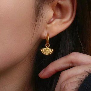 New 18K Gold Pendant Drop Hoop Earrings, NICE EARRINGS, CUTE EARRINGS